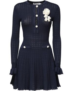 Self-Portrait Crochet Openwork Knit Mini Dress - Blue