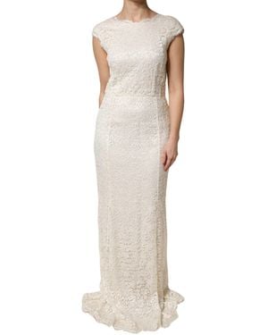 Dolce & Gabbana Lace Viscose Sheath Long Gown Dress Nylon - White