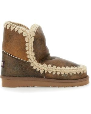 Mou Eskimo Ankle Boots With Crochet Details And Logo Patch On The Rear - Brown