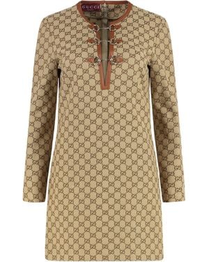 Gucci Gg Jacquard Fabric Dress Cotton - Natural