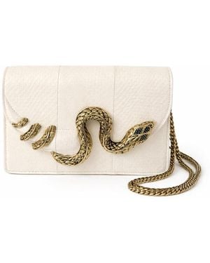 Roberto Cavalli Snakeskin-Effect Leather Shoulder Bag With Chain Shoulder Strap And Engraved Metal Snake - Natural