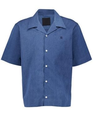 Givenchy Embroidered Cotton Short-Sleeve Shirt - Blue