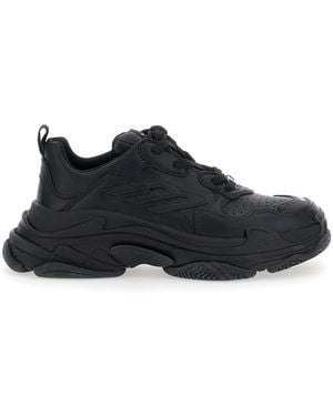 Balenciaga Triple S Sporty Trainer With 3B Logo Embroidered On The Side And Worn Effect - Black