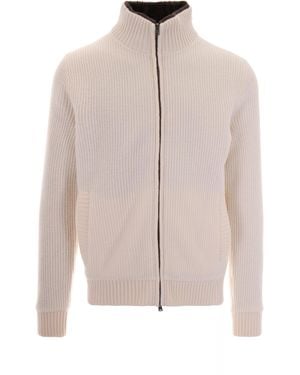 Herno Full Zip Rib-Knit Wool Sweater - Pink