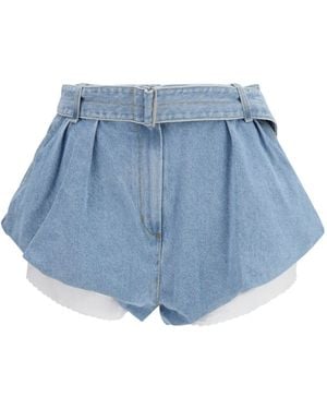Magda Butrym Flared Denim Shorts With Undershorts Cotton Bermuda - Blue