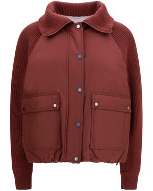 Brunello Cucinelli Down Jacket With Wool Sleeves - Red