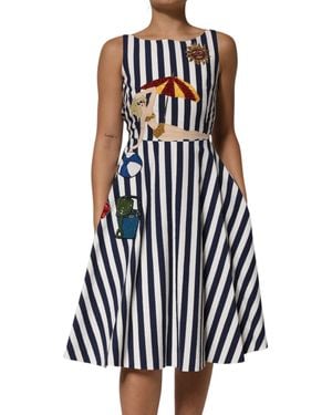 Dolce & Gabbana Striped Fit Flare Dress - White
