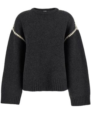 TOTEME Crewneck Jumper With Embroidery Detail On The Sleeve - Black