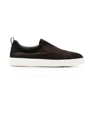 Santoni Sneakers Slip-On Suede Calf Leather Lining Sneakers - Black