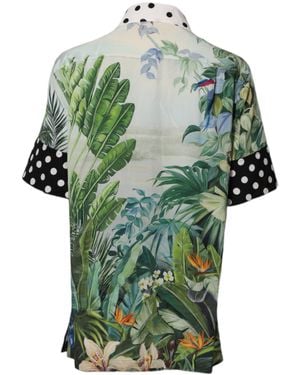 Dolce & Gabbana Printed Silk Collared Shirt Top - Green