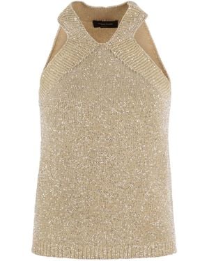 パーティードレス FABIANA FILIPPI Knitted mini dress with sequin edging Fabiana Filippi Sequin Edge Knitted Mini Dress In Neutral