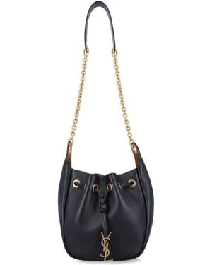 Saint Laurent Leather Supple Bucket Bag With Chain - White