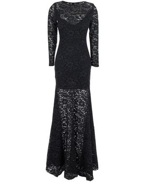Plain Maxi Dress With Rear Concealed Zip Closure And All-Over Embroidery - Black