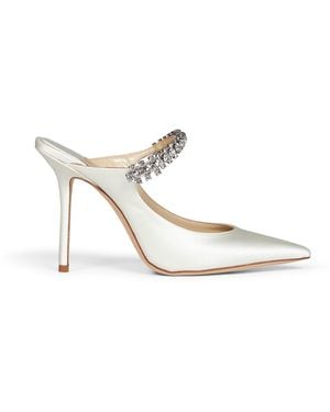 Jimmy Choo Ivory Crystal-Embellished Satin Bing 100 Mules - White