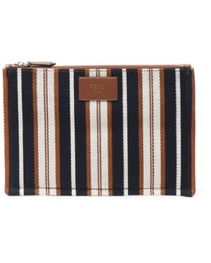 Fendi Signature Striped Medium Flat Clutch - White