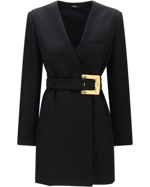 Balmain Grain De Poudre Blazer With Belt - Black