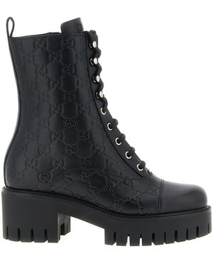 Gucci Gg Leather Ankle Boots - Black