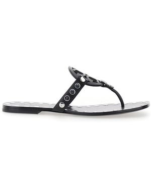 Tory Burch Thong Sandals With Logo And Studs Cow - Black