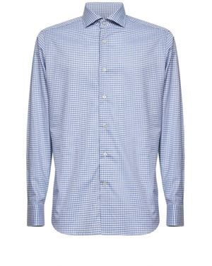 D 40 Light Checked Cotton Poplin Shirt - Blue