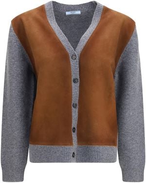 Prada Suede And Wool Cardigan Fleece Ovis Aries - Brown