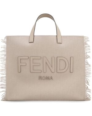 Fendi Jacquard Fabric Tote - Natural