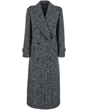 Plain Double-Breasted Coat With Wide Notched Revers - Gray