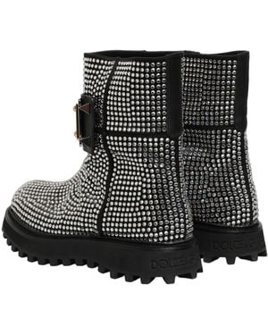 Dolce & Gabbana Crystal Embellished Short Boots Shoes Leather - Black