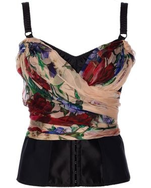 Dolce & Gabbana Fiori Print Marquisette And Chiffon Bustier Top - Red
