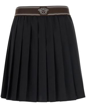 Versace Skirt Pleated Wool With Medusa Waist Mohair - Black