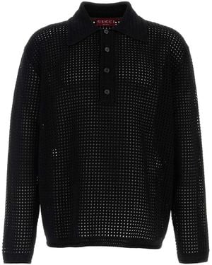 Gucci Crochet Polo Shirt - Black