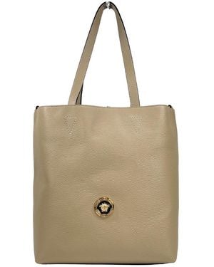 Versace Medusa Large Leather Tote Bag With Pouch - Metallic