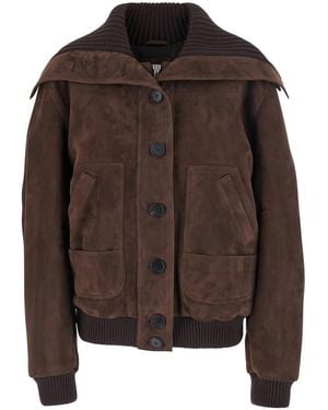 The Attico Bomber Jacket Suede Coat - Brown