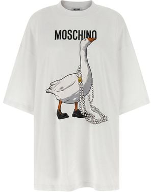 Moschino Goose-Print Cotton Dress - White