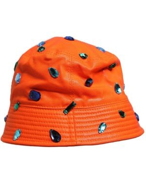 Dolce & Gabbana Crystal Embellished Bucket Fisherman Cap Hat Cotton Elastane - Orange