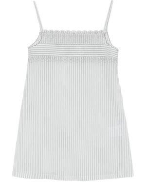Low Classic Stripe Lace-Trim Dress - White