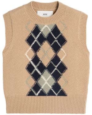 Ami Paris Argyle Knit Vest - Blue