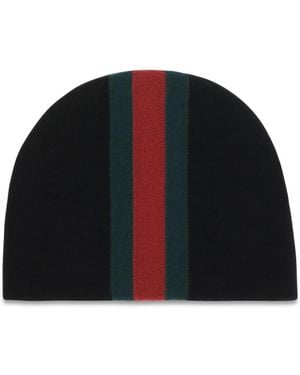 Gucci Web Stripe Beanie Merino Wool Ovis Aries Hats E Hairbands - Black