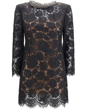 Self-Portrait Lace Long Sleeve Mini Dress Polyamide; Cotton; Viscose - Grey