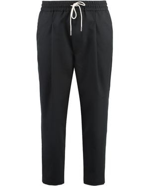 Drole de Monsieur Cropped Drawstring Wool-Blend Trousers Virgin Wool - Black