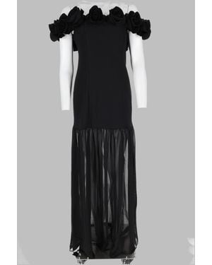 ROTATE BIRGER CHRISTENSEN Off-Shoulder Floral Appliqué Maxi Dress - Black