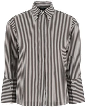 Le Plain Shirt Striped Boxi With Stripes And Short Sleeves Tech Fabric Blouses - Gray