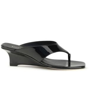 Stuart Weitzman Calf Leather Bos Taurus Wedge Sandals - Black