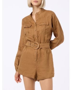 MC2 Saint Barth Camel Hanniel Linen Playsuit Overalls - Brown