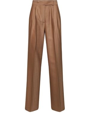 Etro Camel Striped Wool Jacquard Double-Pleat Pants - Brown