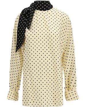 Valentino Polka Dot Blouse With Side Bow Silk Shirt - Natural