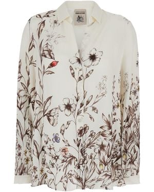 Semicouture V-Neck Shirt With All-Over Floral Print For Viscose And Blouses - Grey