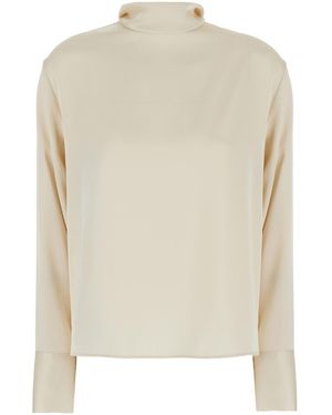 Le Plain Blouse High-Neck Satin Blouses - White