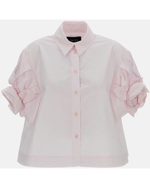 Simone Rocha Cropped Rose Puff Sleeve Cotton Shirt - Pink