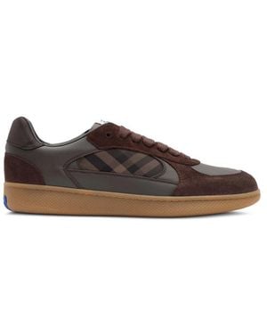 Burberry Leather, Suede And Check Terrace Sneakers - Brown