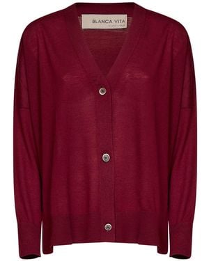 Blanca Vita Burgundy Lightweight Wool Knit Cardigan - Red